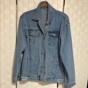 Classic Blue Oversized  Denim Distressed Jacket